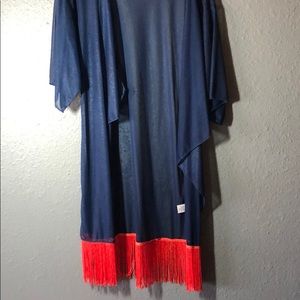 Navy and coral red fringe